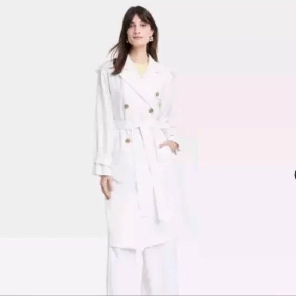 NWOT Women's Linen Blend White Trench Coat Size XXL Lightweight - Picture 3 of 10
